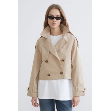 Trenci crop cu epoleti - Bej