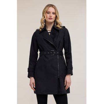 Trenci cu fermoar si cordon - Negru