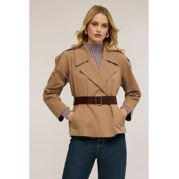 Trenci scurt cu o curea - Maro camel