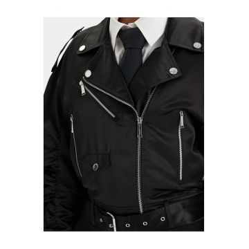 Geaca bomber dama -  neagra - poliester - cu fermoar