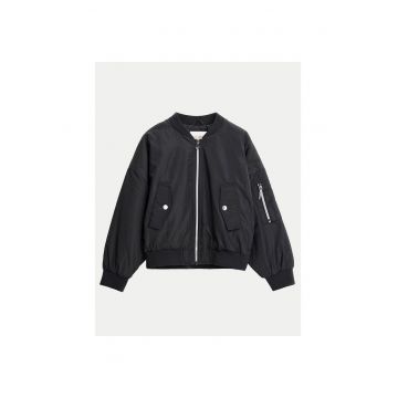 Geaca bomber Fete -  poliester - negru - cu fermoar