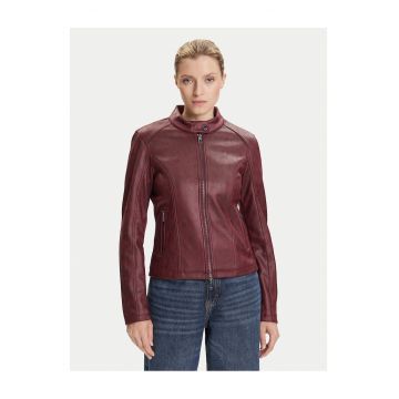 Geaca dama -  piele ecologica - fermoar - bordeaux - 96% poliester -