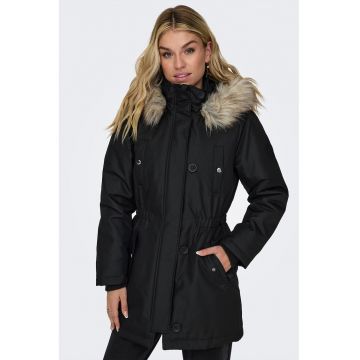 Geaca parka de blana sintetica - Negru