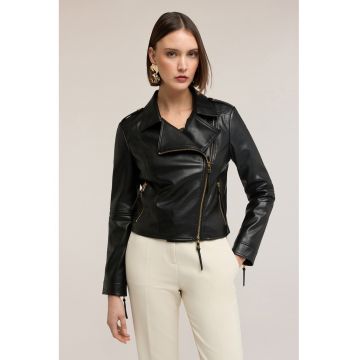 Jacheta biker de piele ecologica - Negru
