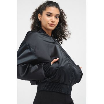 Jacheta bomber cu aspect de satin - Negru