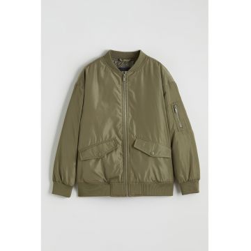 Jacheta bomber cu buzunar cu fermoar - Verde masliniu