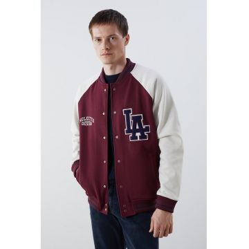 Jacheta bomber cu maneci raglan - Alb/Visiniu