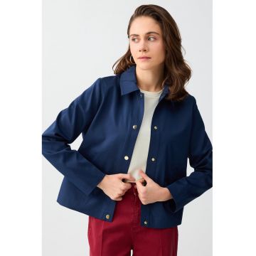 Jacheta-camasa cu capse si model uni - Albastru inchis