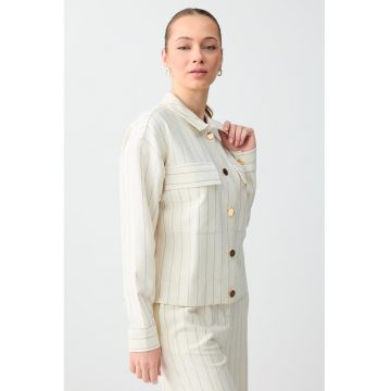 Jacheta-camasa cu model in dungi si buzunare pe piept - Crem