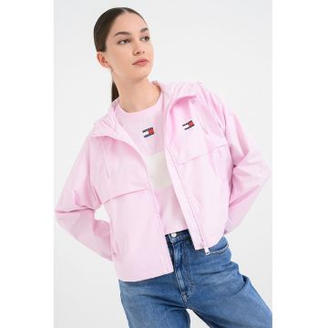 Jacheta crop cu gluga - Roz bombon