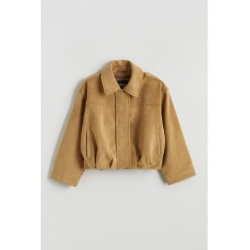 Jacheta crop din piele intoarsa ecologica - Maro nisip