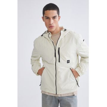 Jacheta cu gluga si fermoar - Bej deschis