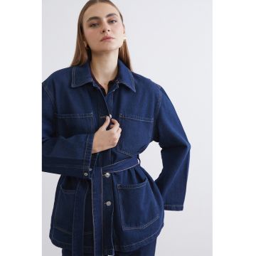 Jacheta din denim si amestec de lyocell cu nasturi