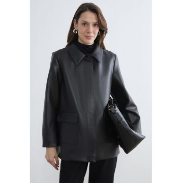 Jacheta regular fit de piele ecologica Grace - Negru
