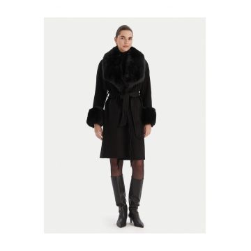Palton dama -  62% lana - negru - fabricat din lana - poliamida si viscoza