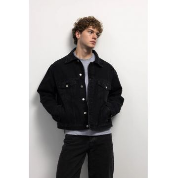 Geaca barbati -  denim - cu nasturi si buzunar - negru - 100% bumbac