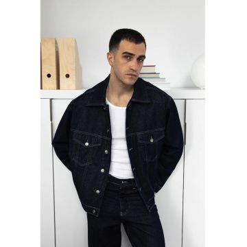 Geaca barbati -  din gabardina de bumbac - bleumarin - cu buzunare