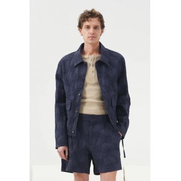 Geaca barbati -  model Jacquard - bleumarin - bumbac si poliester