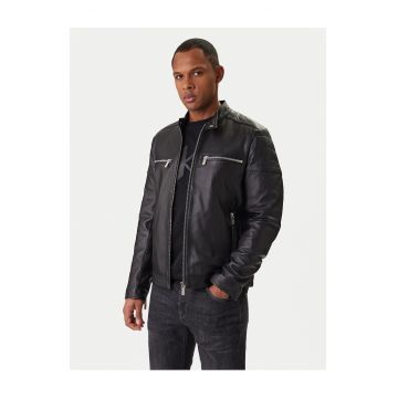 Geaca barbati -  piele naturala - slim fit - negru