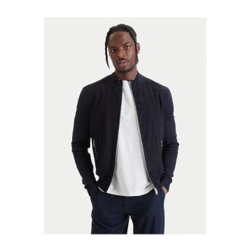 Geaca bomber Barbati -  Piele intoarsa - Bleumarin