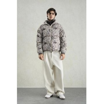 Geaca bomber puffer -  cu model - guler cu fermoar - bej - poliester si bumbac