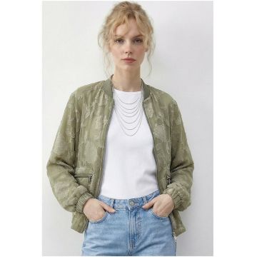 Geaca bomber supradimensionata  floral - verde pin - 100% poliester