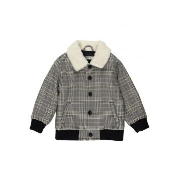 Geaca cu blanita si elastic in talie - model in carouri -  - Happy Camp - Negru & Gri - pentru baieti - Negru/Gri