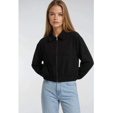 Geaca dama -  cu fermoar - buzunare - negru - textil