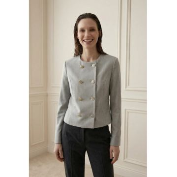 Geaca dama -  jacheta scurta din tweed - croiala cambrata - cu nasturi - Gri