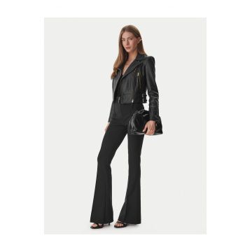 Geaca dama -  piele naturala - neagra - cu fermoar - cu buzunare cu fermoar -