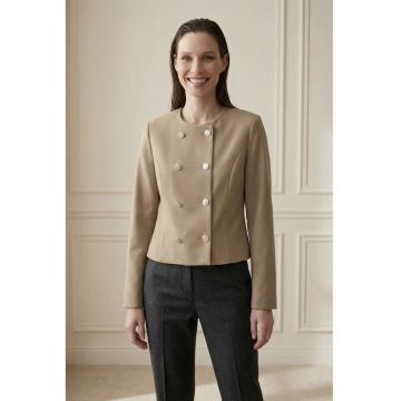 Geaca dama -  scurta - cambrata - maro camel - tweed