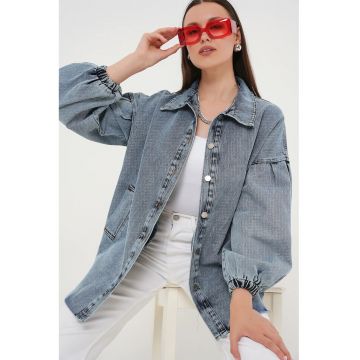 Geaca de blugi -  supradimensionata - guler tip camasa - albastru Maya - denim