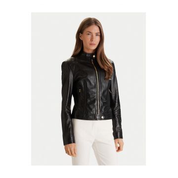 Geaca de piele -  neagra - fermoar - pentru femei