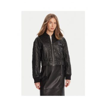 Geaca de piele -  neagra - pentru femei