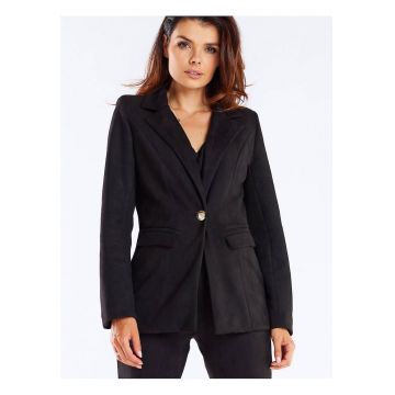 Geaca eleganta dama -  neagra - poliester - cu nasture decorativ aurie
