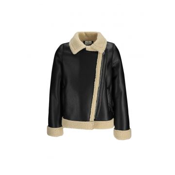 Geaca fete -  piele ecologica - negru/bej -
