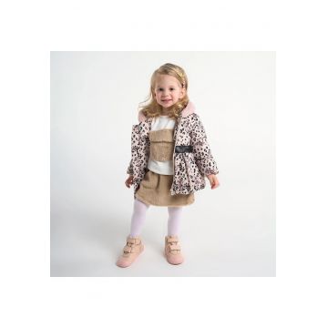 Geaca groasa cu blanita - cu gluga si curea in talie -  - Baby - Bej - Animal Print - pentru fetite - Bej/Animal print