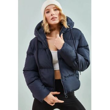 Geaca matlasata cu gluga  bleumarin - textil