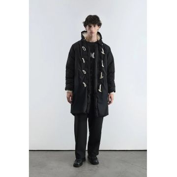 Geaca puffer barbati -  cu gluga si buzunare - neagra - poliester