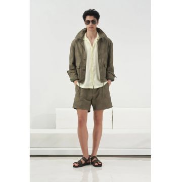 Jacheta barbati -  guler camasa - imprimeu floral - verde kaki - bumbac si poliester
