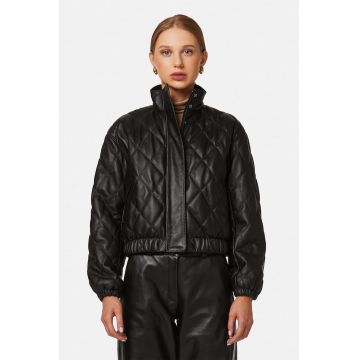 Jacheta bomber matlasata de piele - Negru