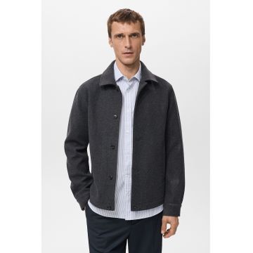 Jacheta-camasa cu model uni si nasturi - Gri inchis melange
