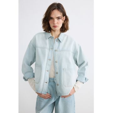 Jacheta-camasa din denim cu maneci cazute - Albastru deschis