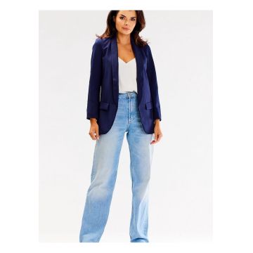 Jacheta casual  bleumarin - maneci 3/4 - cu buzunare decorative - poliester