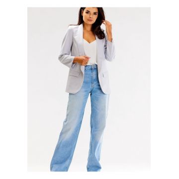 Jacheta casual -  gri - maneci 3/4 - cu buzunare decorative - din poliester