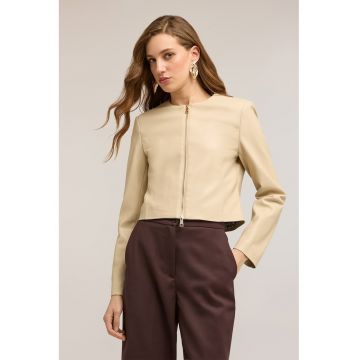 Jacheta crop de piele ecologica - Bej