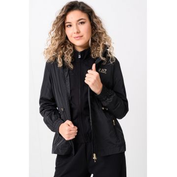 Jacheta cu gluga si snur in talie - Negru stins