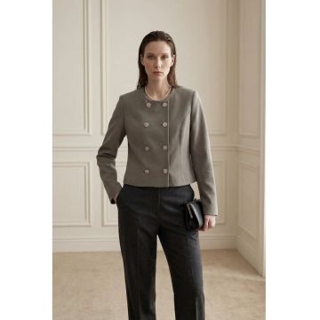 Jacheta dama -  jacheta scurta din tweed - cambrata - verde kaki - cu nasturi - maneca lunga