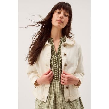 Jacheta de denim cu buzunare laterale - Crem