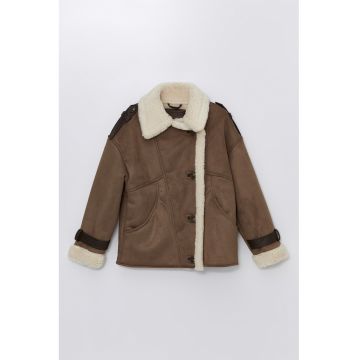 Jacheta din blana shearling sintetica - Maro inchis